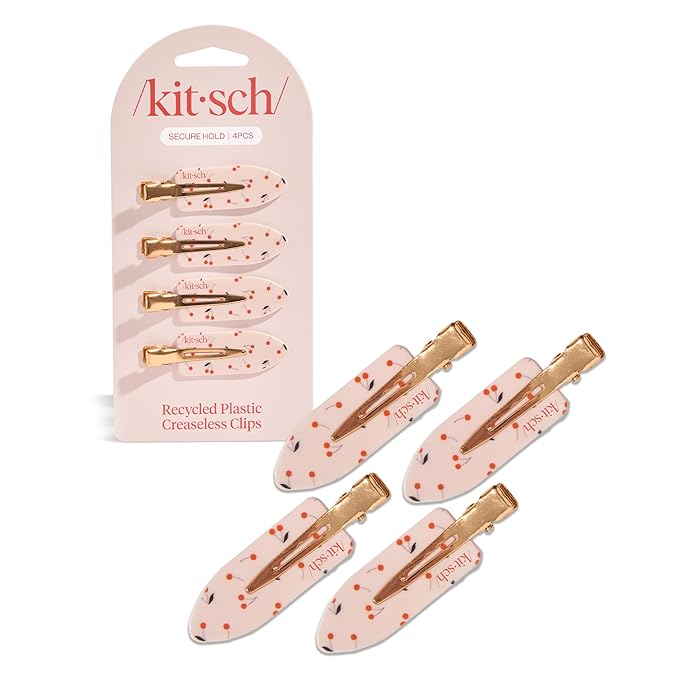 Kitsch Creaseless Hair Clips for Women - No Crease, No Bend Hair Clips for Styling, Bangs, Makeup Application, Face Wash - Recycled Acrylic - Cherry Print | Ideal Gifts for Women, 4pcs