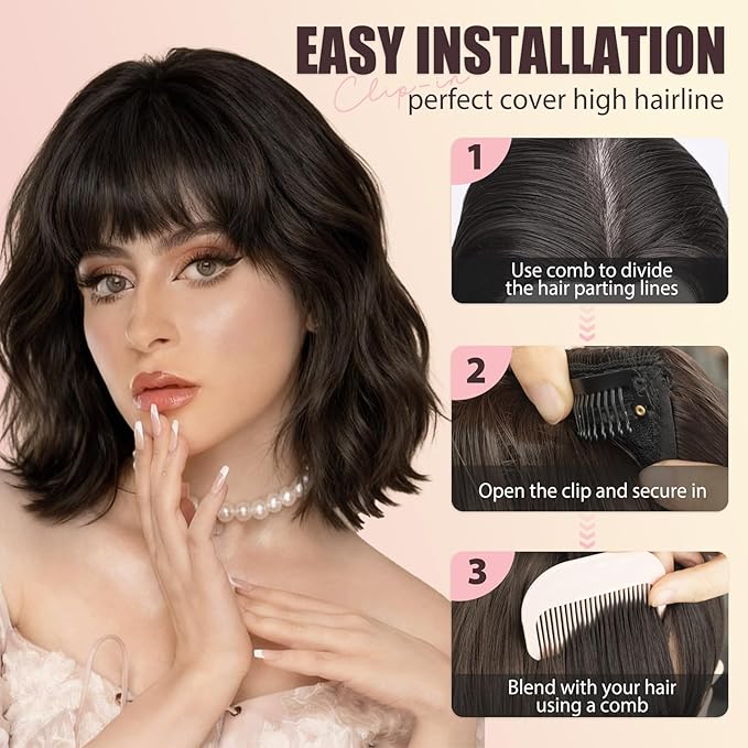 Clip in Bangs, Synthetic Wispy Bangs Hair Clip, Light Auburn Fake Bangs Fringe with Temples Hairpieces for Women Natural Curved Hair Extensions for Daily Wear