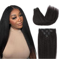 Lashey Clip in Hair Extensions Human Hair, Kinky Straight Remy Human Hair 24 Inch 120g 7pcs Natural Black #1B, Long Thick Clip in Hair Extensions for Black Women
