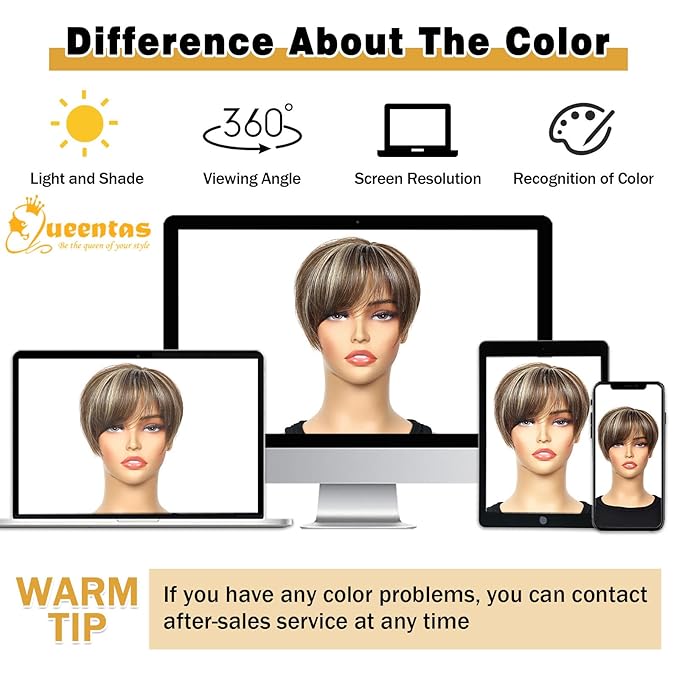 QUEENTAS Short Hair Toppers for Women with Thinning Hair Large Full Coverage with 5 Clips Hair Pieces Wispy Bangs(Brown Highlight Blonde)