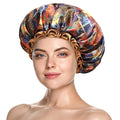mikimini Large Shower Cap for Women Long Hair,Mystery Shower Caps with Brown Lace, Reusable Waterproof Bathing Shower Hat