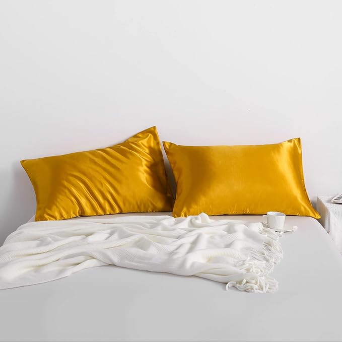 NTBAY 2 Pack Satin Queen Pillowcases for Hair and Skin, Luxurious and Silky Pillow Cases with Envelope Closure, 20x30 Inches, Golden Brown