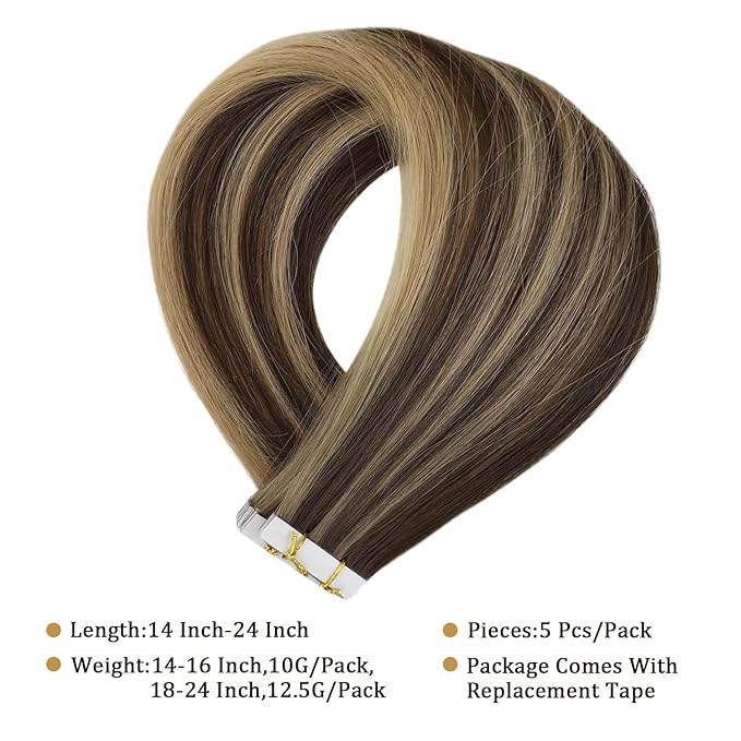 Full Shine Injection Tape in Hair Extensions Human Hair Color BM Virgin Tape in Extensions Seamless Invisible Skin Weft Hair Extensions Straight 22 Inch for Women Add Length 12.5Gram 5Pcs