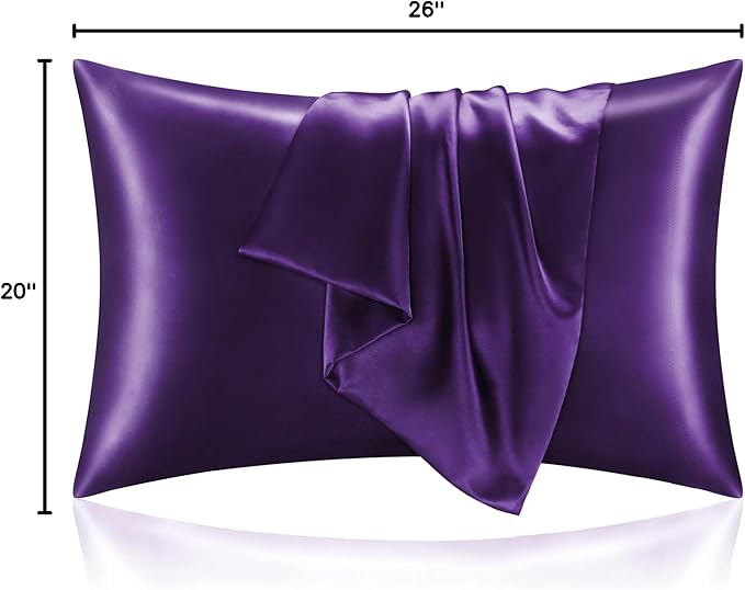 BEDELITE Satin Pillowcase with Zipper 2 Pack, Plum Purple Pillow Cases Standard Size, Super Soft and Cooling Similar to Silk Pillow Cases, Gift for Women Men(20x26 Inches)