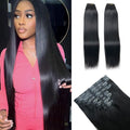 Straight Clip in Hair Extensions Real Human Hair 2 Pack 240g Seamless Clip in Hair Extensions for Women Full Max with 16Pcs PU Skin Weft 14inch Natural Black
