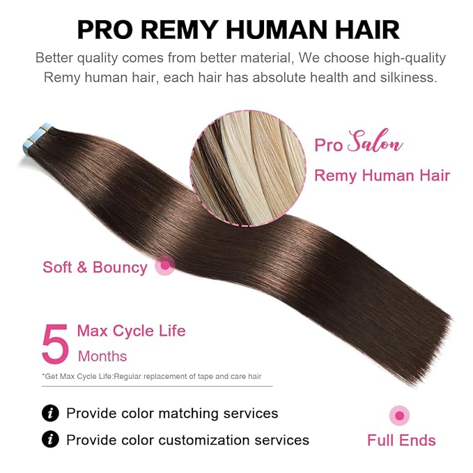 SUYYA Tape in Hair Extensions Human Hair 100% Remy Human Hair Darkest Brown 50g/pack 20pcs Straight Seamless Skin Weft Tape Hair Extensions(22 inches #2 Darkest Brown)