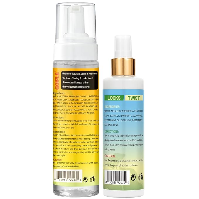 Braid Foam Control Mousse Braiding Mousse No-Water Braid Shampoo for Braids, Twist, Locs - Hair Foaming No Flake Extra Hold - Rinse-Free Dreadlock Shampoo for Build-Up, Odor, Itch & Flakes(2PCS)