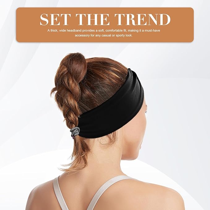 Headbands for Women Non Slip Wide 4 Pack - Stretchy Soft Workout Headbands, Yoga Hair Bands for Women, Thick Comfortable Head Wraps and Turban Style Headband