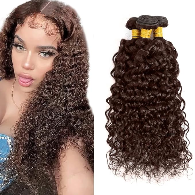 Brown Bundles Human Hair Color 4 Water Wave Bundles 26 28 30 Inch Niegmeag Double Weft Virgin Remy Color 4 Wet and Wavy Bundle Hair Weave