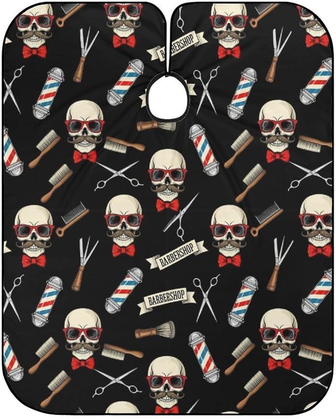 Salon Haircut Capes Cool Funny Skull Tools Vintage Barber Shop Hair Dress Apron Cloak, Adjustable Hairdresser Apron for Hairstylists, Easy Clean