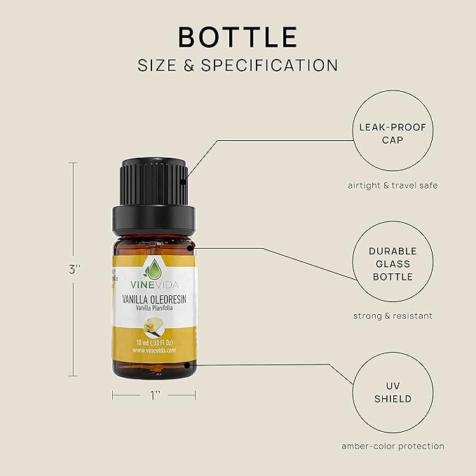 VINEVIDA Vanilla Oleoresin Essential Oil 10 mL - Undiluted Vanilla Oil 10 mL - Vanilla Candle Oil Scent - DIY Candle Scents for Candlemaking - 10 mL Essential Oil for Soap Making Safe for Skin