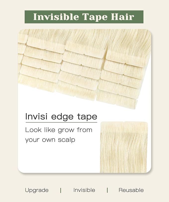 SURNEL Injection Tape in Hair Extensions 20 Inch Platinum Blonde Seamless Invisible Human Hair Tape in Extensions 20Pcs 45g(#60,20)