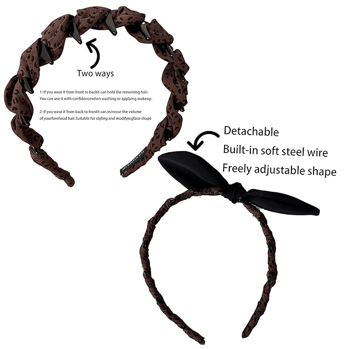 LONEEDY 5 Pack Wide Hard Headband with Teeth for Women, Girls’s Hair Band Pleated Cloth Fabric Hair Hoop Accessories (Mixed colors B)