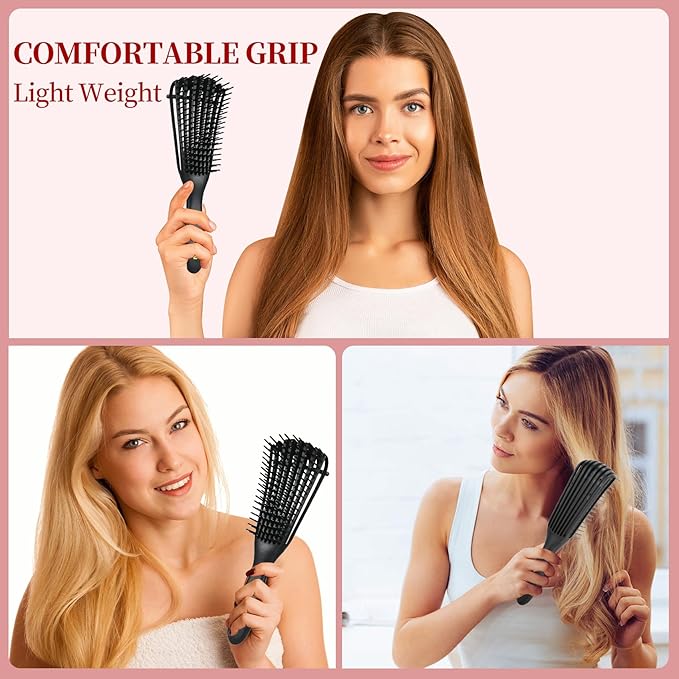 hair Brush Set for Afro America/African Hair, Textured 3a to 4c -Detangler Brush,9 row hair brush,Wide Tooth Comb,Rat Tail Comb (Black)