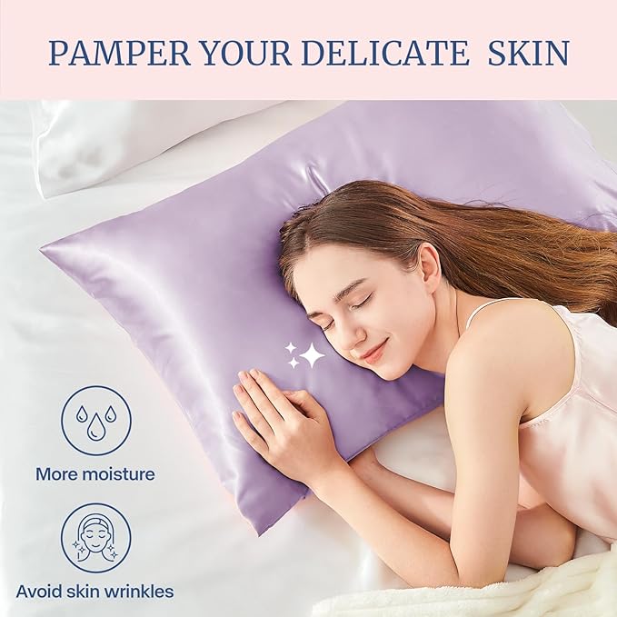 BEDELITE Satin Pillowcase for Hair and Skin, Super Soft and Cooling Similar to Silk Pillow Cases 2 Pack with Envelope Closure, Gift for Women Men(20"x40" King Size, Lavender)