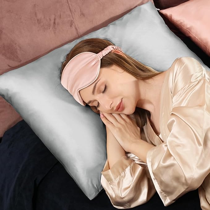 Adubor Silk Pillowcase for Hair and Skin with Hidden Zipper, Both Sides 23 Momme Silk Pillow Case, Queen Size 20×30 inches, Dark Grey, 2PCS