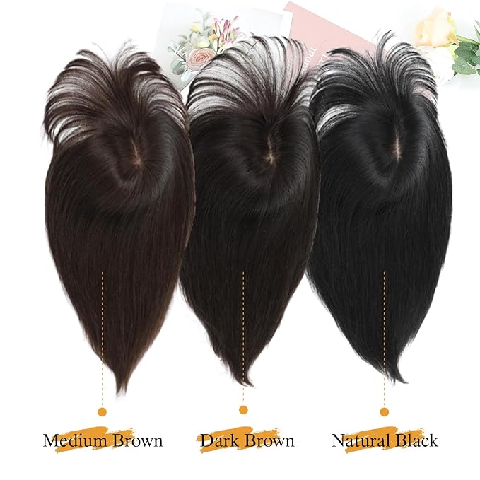 YAMI Hair Toppers for Women Real Human Hair 100% Real Human Hair Toppers for Women with Bangs 15 Inch Hair Pieces with Hairloss (Dark Brown)