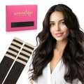 WENNALIFE Tape in Hair Extensions Human Hair Dark Brown, 10pcs 25g 16 inch Remy Invisible Tape Ins Straight Colored Soft Refill Set