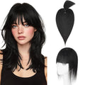 Hairro Mono Hair Toppers with Bangs, 3.4" x 3.4" Mono Base 100% Real Human Hairpieces for Women, 150% Density Clips In Topper for Greyish Thinning Hair, 12 Inch Jet Black