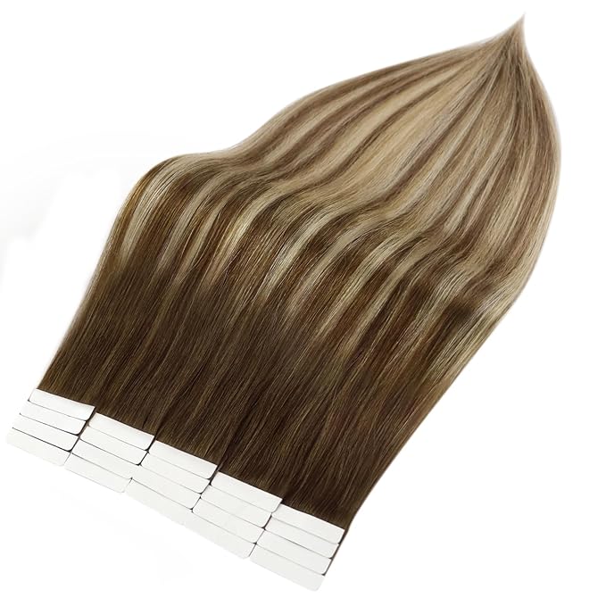 Full Shine Tape in Hair Extensions Real Human Hair Color 4/27/60/8 Brown and Blonde Tape In Extensions 14 Inch Remy Hair Extensions Tape ins Invisible Seamless Invisible Straight Hair 20 Pcs 50G