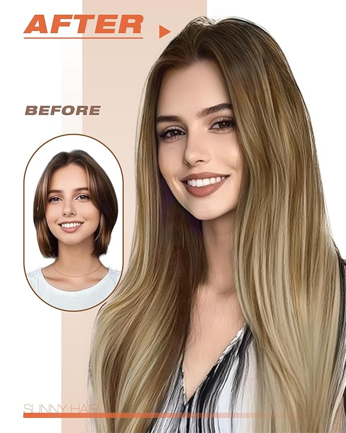 Sunny Hair Tape in Hair Extensions Medium Brown Balayage Blonde Tape in Hair Extensions Human Hair, 18 inch Remy Hair Extensions Tape in 20Pcs 50g