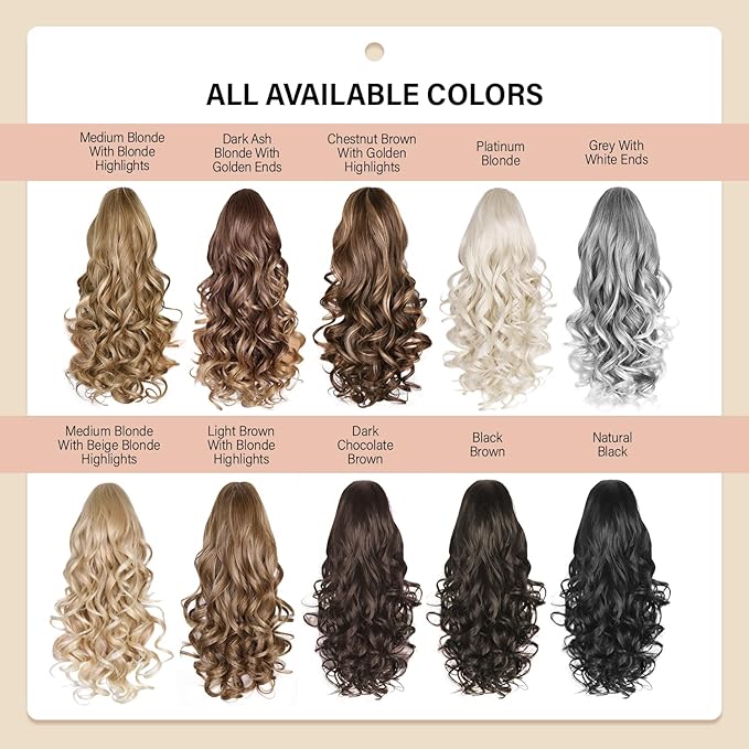 24 Inch Black Ponytail Extension, Layered Pony Tail Clip on Hair Extension, Soft Wavy Claw Clip in Ponytail Extension, Natural Synthetic Hair Pieces for Women (Color: Black)