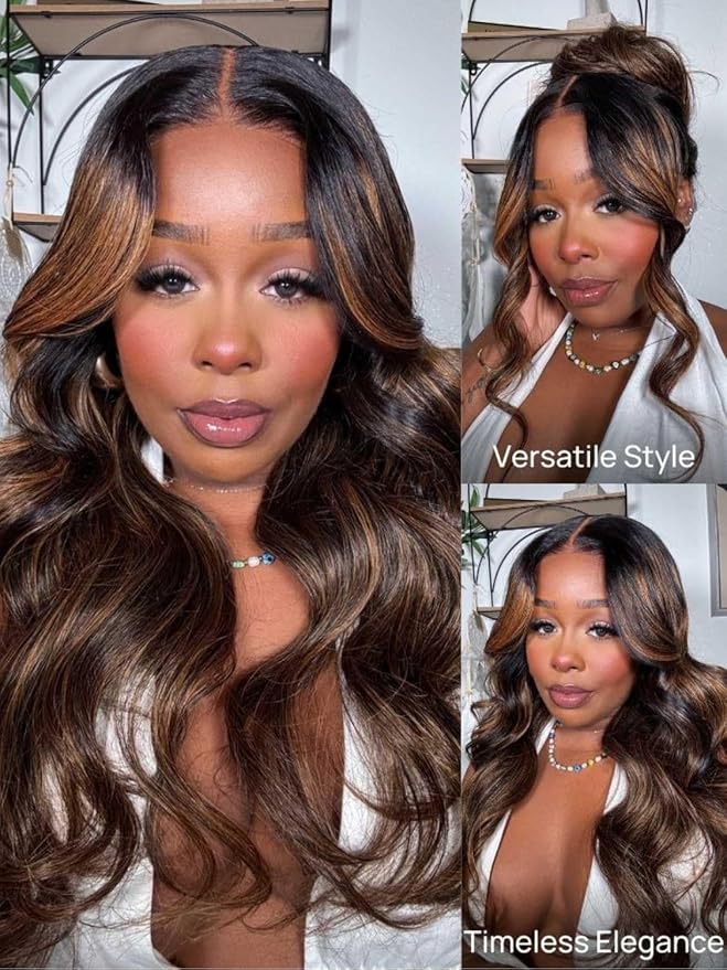 YIROO Bye Bye Knots Pre Everyting Glueless Wigs Highlight Balayage Brown Body Wave Put on and Go 7x5 Pre Cut Lace Front Wig Invisible Knots Pre-Bleached Pre Plucked Ready to Go 150% Density 16inch
