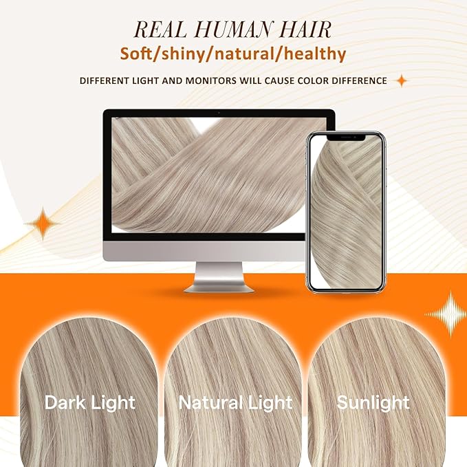Full Shine Ash Blonde Clip in Extensions Human Hair 22 Inch PU Weft Real Hair Clip in Ash Blonde Highlights Platinum Blonde Silky Straight Remy Hair 8 PCS 120 G