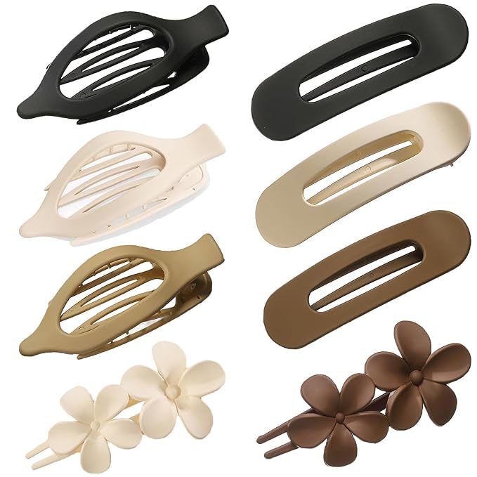 8 PCS Flat Hair Clips, 3 Styles Large Flat Claw Clips for Women, French Strong Hold Non-slip Duckbill Hair Claws for Thin Thick Hair(Neutral Matte)