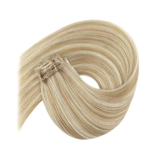 Ve Sunny Human Hair Clip in Extensions Blonde Clip in Hair Extensions Human Hair Highlight Blonde Hair Extensions Real Human Hair Clip ins Thick End 18inch 7pcs 120g