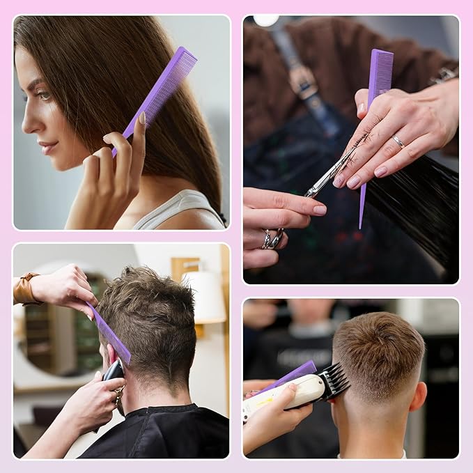 Rat Tail Comb2-in-1 Fine Tooth Parting Comb & Root Teasing Comb for Women - Carbon Fiber, Anti-Static, Purple & Black