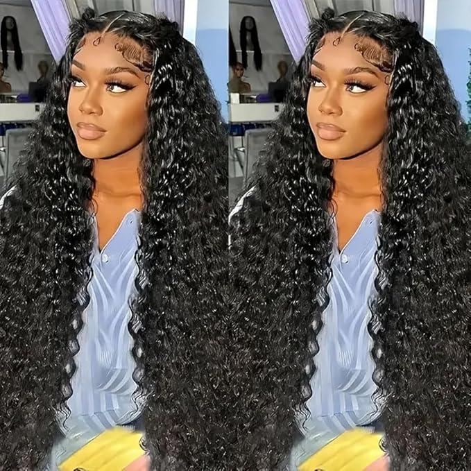 24 Inch Deep Wave Lace Front Wigs Human Hair 13x6 HD Transparent Deep Wave Lace Front Wigs for Women 250% Density Curly Human Hair Wigs Pre Plucked Natural Color