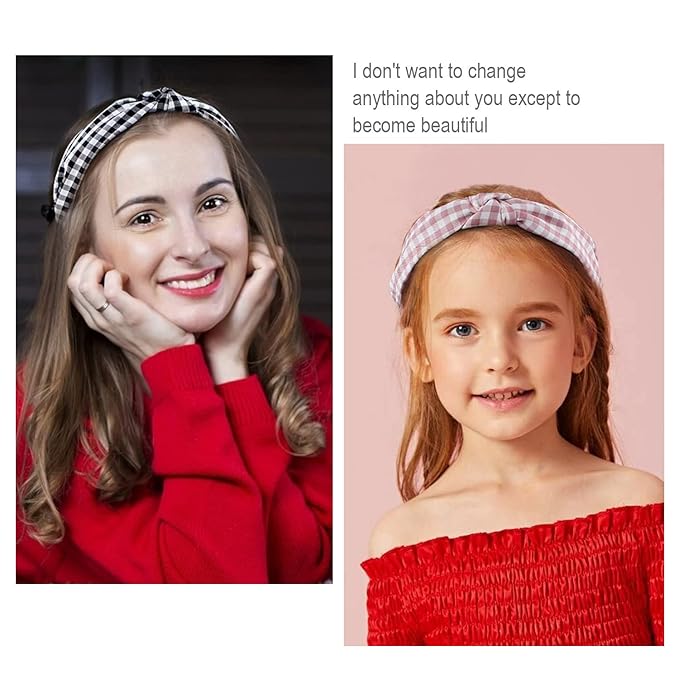 VELSCRUN 5 Pcs Knotted Vintage Women's Wide Buffalo Plaid Hair Knot Headbands in 5 Colors