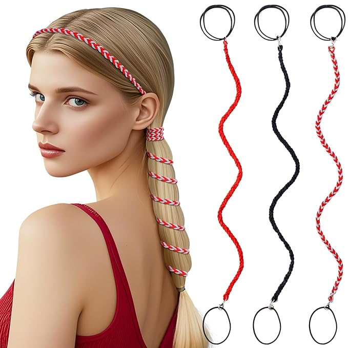 3 Packs Ponytail Holders Hair Ties for Women, Spiral Pony Tails Elastic Braided Hair Holders for Gym Swimming Sports (3pcs16"colorful02)