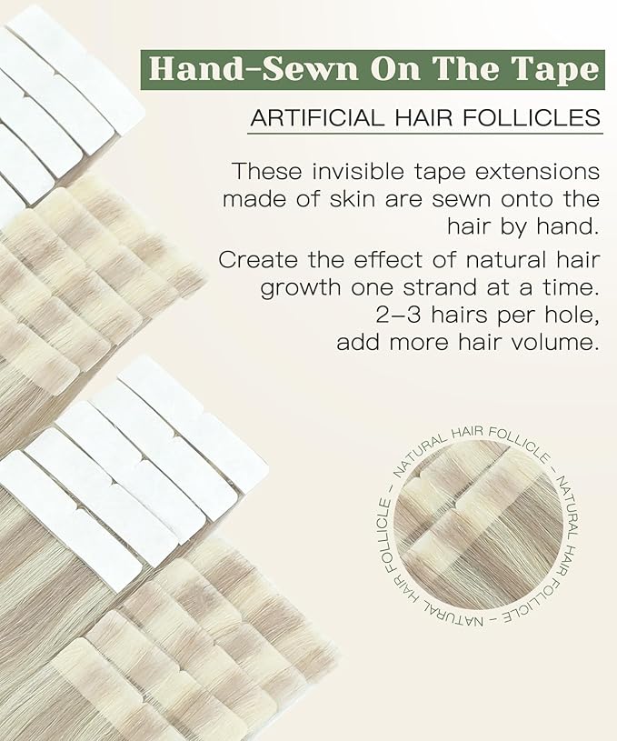 SURNEL Injection Tape in Hair Extensions Human Hair #18P60 Ash Blonde with Platinum Blonde Injected Tape in Hair Extensions Seamless Tape ins 14inch 20pcs 30g(#18P60,14)