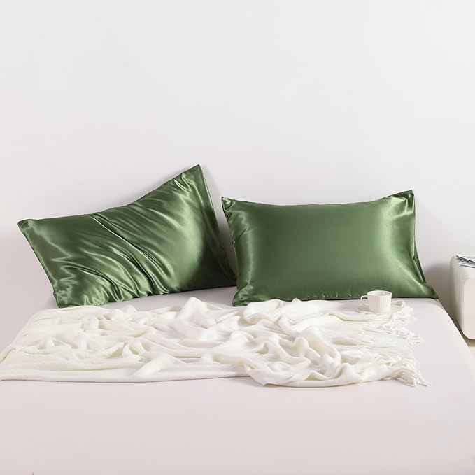 NTBAY 2 Pack Satin King Pillowcases for Hair and Skin, Luxurious and Silky Pillow Cases with Envelope Closure, 20x40 Inches, Olive Green
