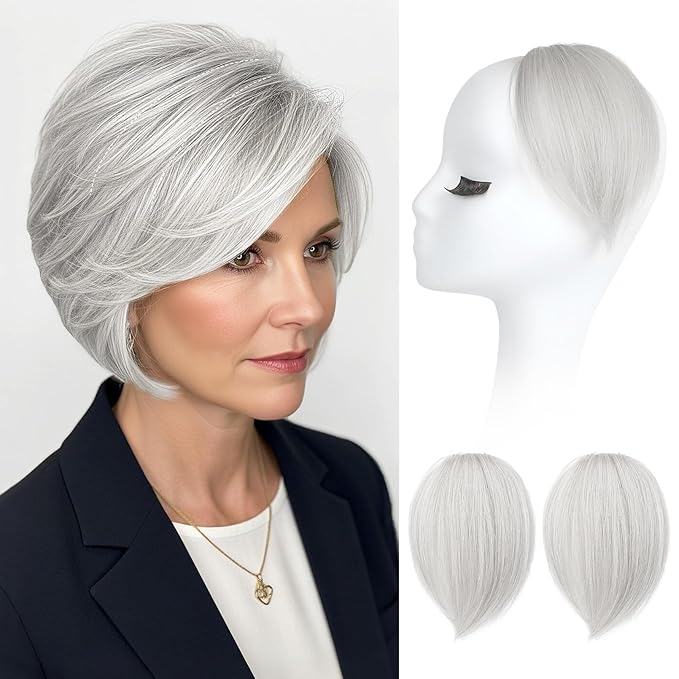 REECHO Clip in Hair Volumizer, 2PCS 6 inch Short Thick Clip in Hairpieces Adding Extra Volume Hair Extensions for Women (Light Silver)