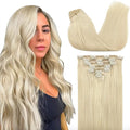 GOO GOO Clip in Hair Extensions Real Human Hair, Remy Human Hair Extensions Clip ins for Women, Natural Human Hair, 22inch 170g 7Pcs, #60A Platinum Blonde