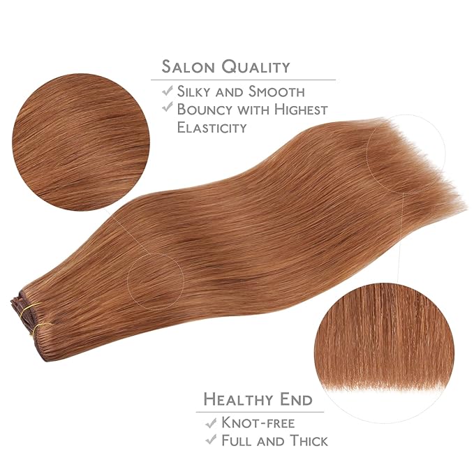 WENNALIFE Clip in Hair Extensions Real Human Hair, 12 Inch 80g 7pcs Remy Hair, Cinnamon Terra Copper Straight Natural Extensiones De Cabello Humano Con Clip Ins