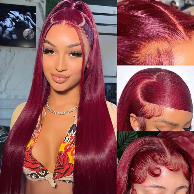 28 Inch 99J Burgundy Lace Front Wigs Human Hair 200 Density 13x6 Straight Lace Frontal Wigs Human Hair Red Wig Wine Red Lace Front Wigs Pre Plucked Glueless