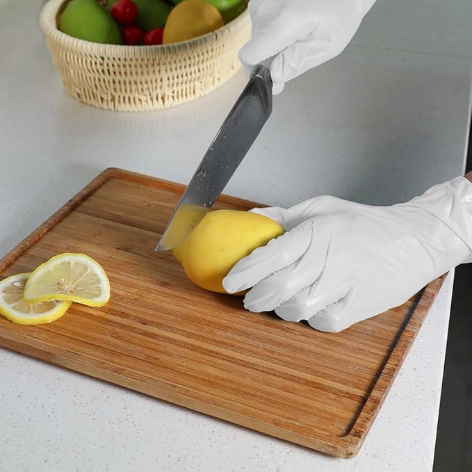 Disposable Gloves Large, Nitrile and Vinyl Blend Material Gloves, Latex Free 4 Mil 100 Pc Food Grade Glove for Cleaning, Food Prep,Hair Dye,Tattoo, White