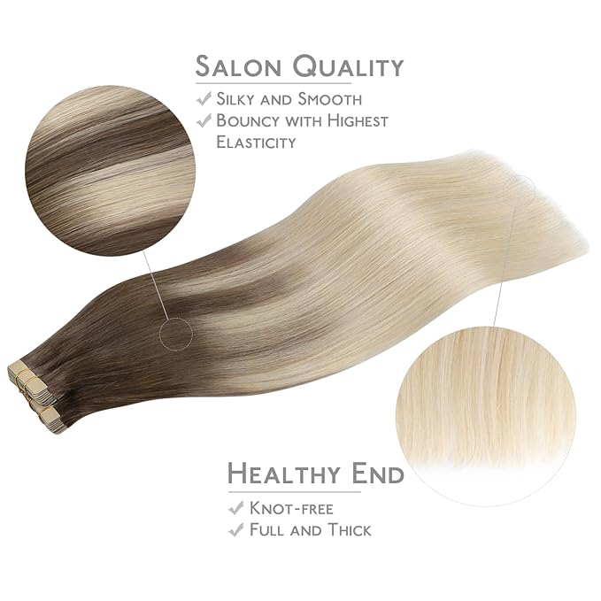 WENNALIFE Tape in Hair Extensions Human Hair, 40pcs 100g 16 inch Ombre Sandy Brown to Platinum Blonde Extensions Real Human Natural Hair Straight Tape in Invisible Human Hair Extensions