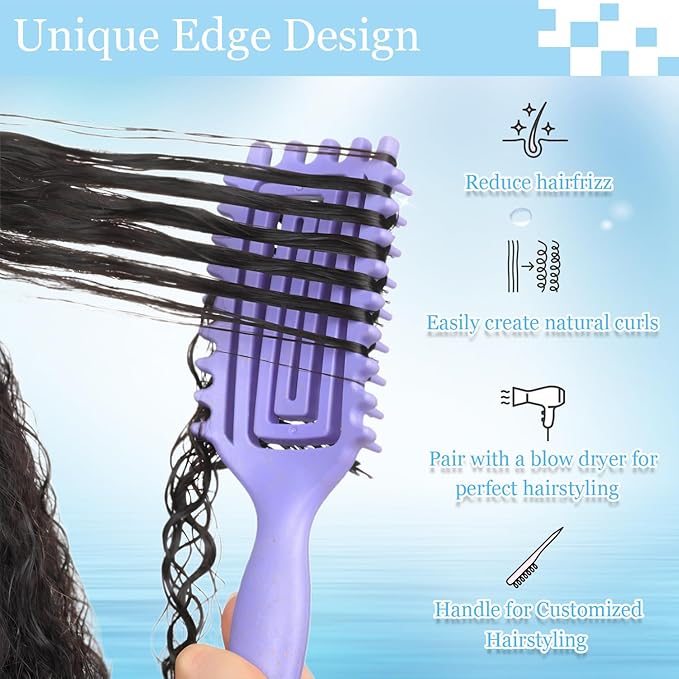 Curly Hair Brush,Curl Defining Brush,Slick Back Hair Brush,Rat Tail Comb,Edge Bristle Brush,Clip Claw,Bow,Satin Scrunchies,No Damage Hair Ties,Scarf Hair Ties,Gifts For Women,Best Gift Set(Purple)