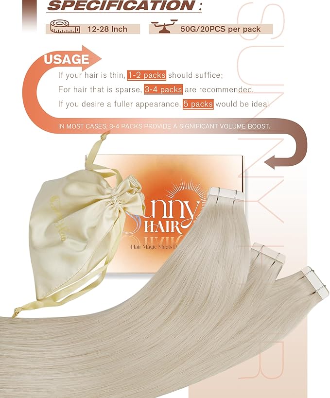 Sunny Hair Blonde Tape in Hair Extensions Human Hair, 20 inch Tape in Extensions Remy Tape ins Human Hair Extensions for Women 50g 20Pcs