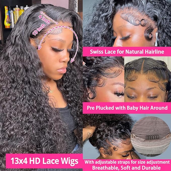bangjazz 32 Inch Deep Wave Lace Front Wigs Human Hair 180% Density Curly Wigs for Black Women 13x4 HD Lace Frontal Wigs Human Hair Wear and Go Glueless Wigs Human Hair Pre Plucked Natural Hairline