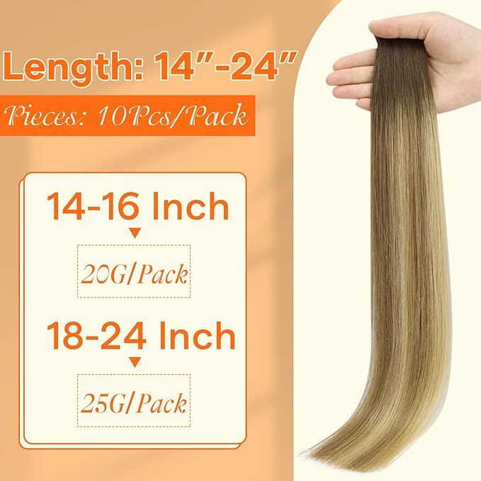 Full Shine Skin Weft Tape in Hair Extensions Human Hair Balayage Color 3/8/22 Insert Machine Remy Tape in Virgin Extensions 25Gram Injection Tape Ins Human Hair Extensions 10Pcs 20Inch