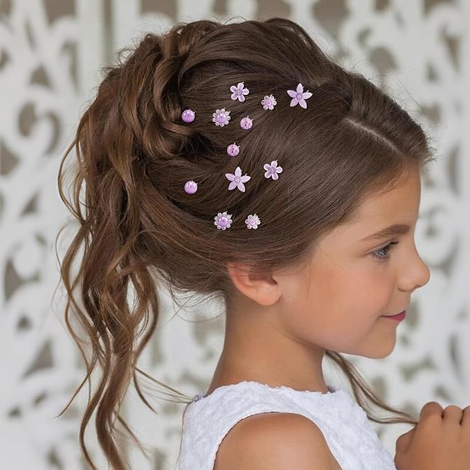 CUBACO 42PCS Mini Hair Pins for Girls, Cute Purple Wedding Hair Accessories for Women Flower Clips Rapunzel Costume for Women Bridal Pins Decorative for Brides Bridesmaids, Gift for Girls