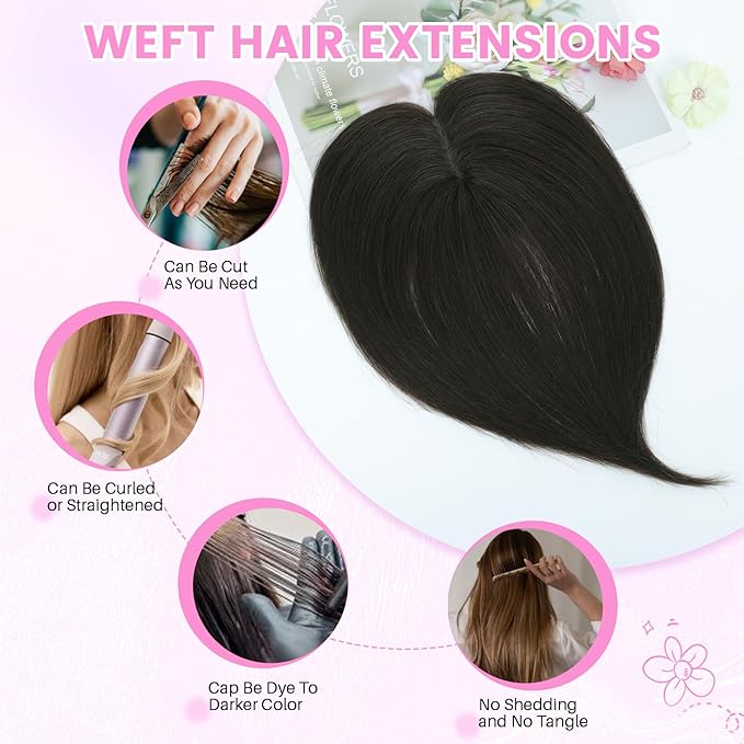 YAMI Hair Toppers for Women Fluffy Human Hair Topper 10inch Handmade Swiss Base Hairpieces 360° Cover Hairloss (Dark Brown)