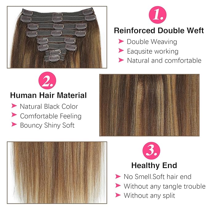 #4/27/4 Yaki Straight Clip in Hair Extensions Real Human Hair Omber Clip ins For Women Yaki Straight Clip on Hair(24inch,T1BP1B/30)