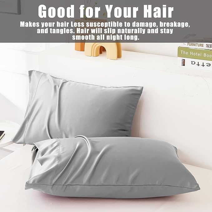 TELUS Pillow Cases King Size 2 Pack, Bamboo Rayon Cooling Pillowcases with Envelope Closure, Cool Breathable Pillow Case for Hot Sleepers & Night Sweats, 20x36 inches, Sliver Grey